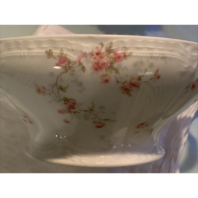 Shabby Chic Antique Limoges France Pink Roses Large Serving Bowl For Sale - Image 3 of 12