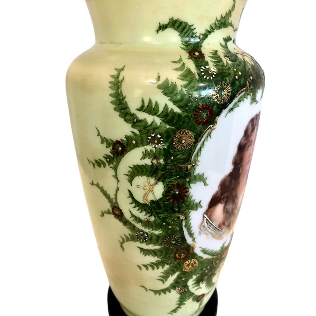 Victorian Matched Pair of Late 19th-Century Porcelain Vases With Portraits of Young Women For Sale - Image 3 of 12