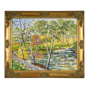 "Wally's Pond" Rural Landscape in Oil on Masonite by Richard M. Bacon