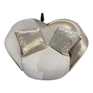 Michael Amini Beige and Gold Satin Sofa Chair For Sale