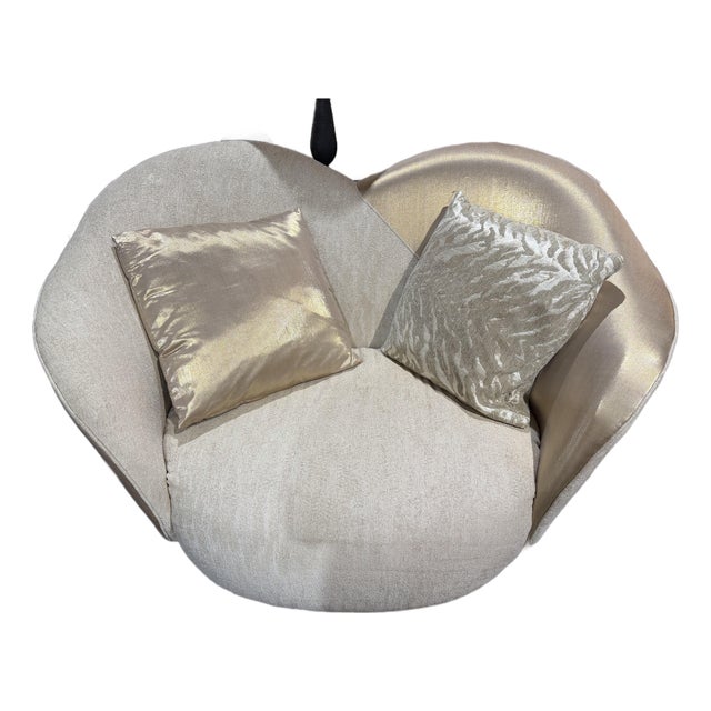 Michael Amini Beige and Gold Satin Sofa Chair For Sale