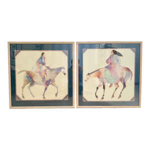 Carol Grigg Native American Watercolor Lithographs, 1980s - a Pair