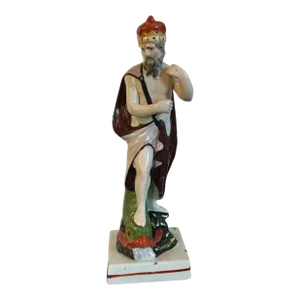 Antique Early 19th Century Staffordshire Pearlware Figure of Neptune Standing Atop a Dolphin C. 1800