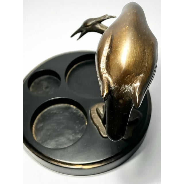 1960s Vintage Bronze Crane Bird 3-Compartment Vanity Dresser Tray For Sale - Image 10 of 11
