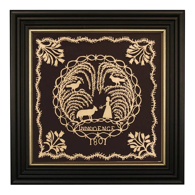 Innocence 1801 Reproduction Scherenschnitte Paper Cutting in Black and Gold Frame For Sale