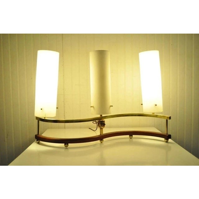 Mid 20th Century Vintage Mid Century Modern Stilnovo Brass Walnut & Glass Sculptural Table Lamp For Sale - Image 5 of 11