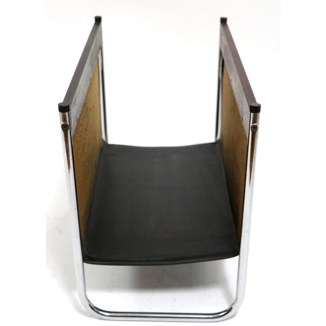 Mid-Century Modern Magazine Rack Catch All in Rosewood Chrome and Vinyl Made in Usa Circa 1970's For Sale - Image 3 of 9