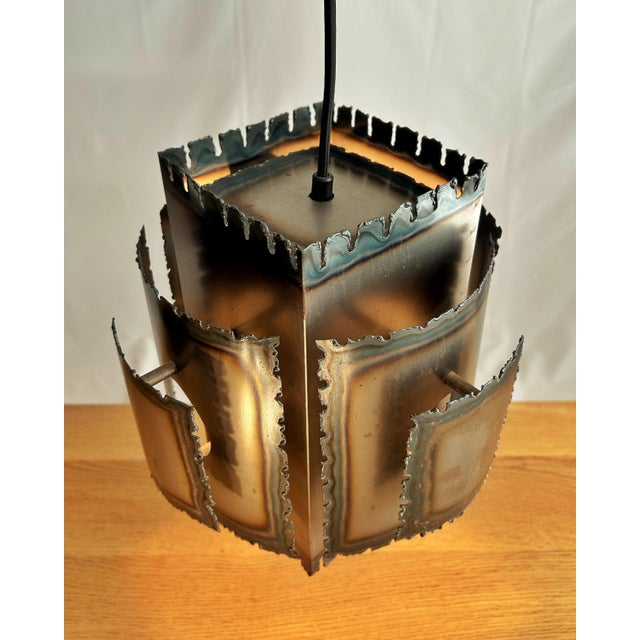 Brutalist Pendant Lamp in Flame-Cut Steel attributed to Svend Aage Holm Sørensen, Denmark, 1960s For Sale - Image 3 of 5