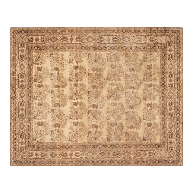 Antique Persian Tabriz Beige and Brown Handmade Wool Rug For Sale