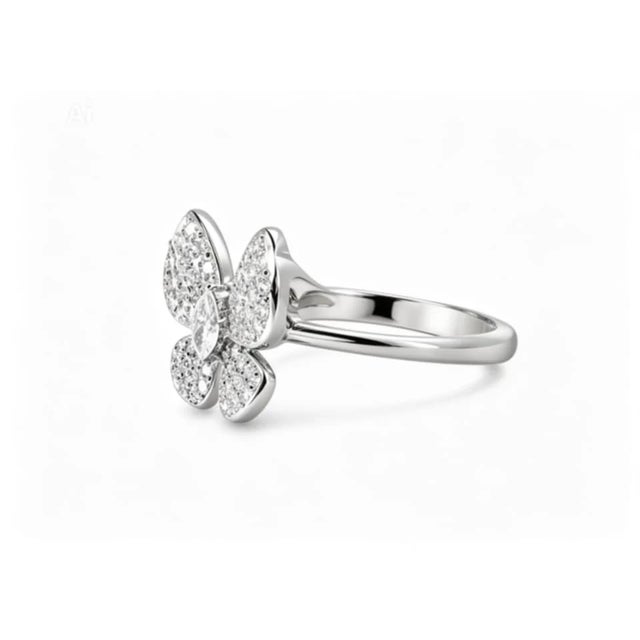 Modern Late 20th Century Size 7 14K White Gold Diamond Butterfly Ring Estate by EFFY For Sale - Image 3 of 3