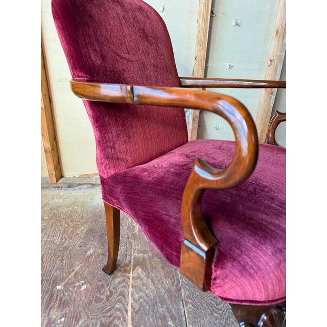 Brown Pair of Vintage George II Queen Anne Style Shepherds Crook Library Open Armchairs by W & J Sloane For Sale - Image 8 of 18