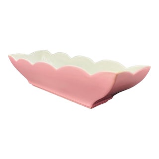 Mid-Century Modern Pink Rectangular Scalloped Edge Planter by Hull For Sale