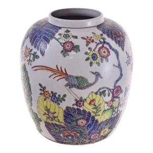 Chinoiserie Tobacco Leaf Design Ginger Jar Urn