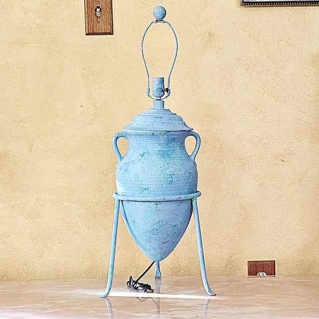Late 20th Century Coastal Custom-Painted Coastal Ceramic Amphora Table Lamp With Mermaid & Seahorse Shade For Sale - Image 12 of 18