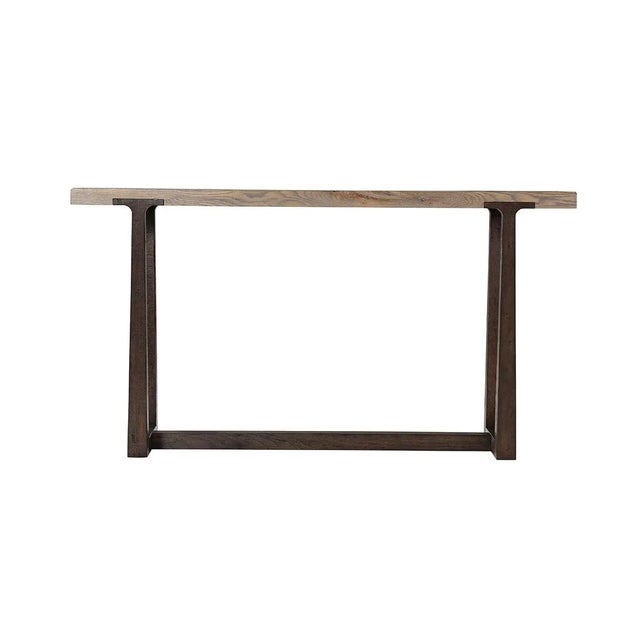 Chevron Modern Console Table, with a chevron oak parquetry top above a dark oak solid base with stretcher. Dimensions: 60"...