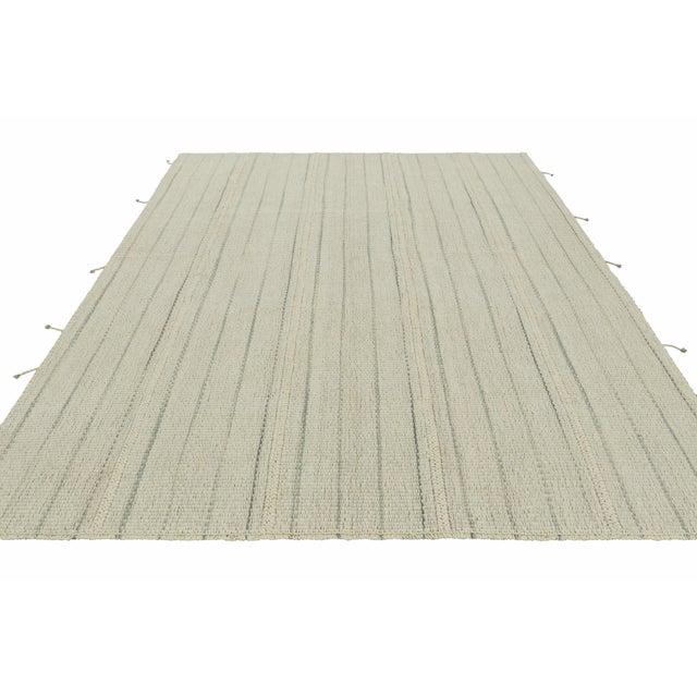 2010s Rug & Kilim’s Contemporary Kilim in White and Gray Textural Stripes For Sale - Image 5 of 7
