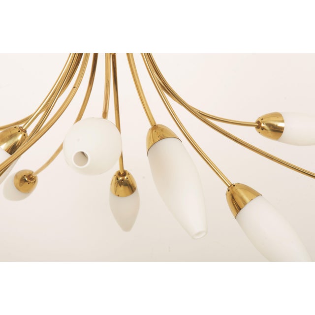 Mid-Century Modern Mid-Century Brass Opaline Glass Chandelier by Rupert Nikoll, 1955 For Sale - Image 3 of 14
