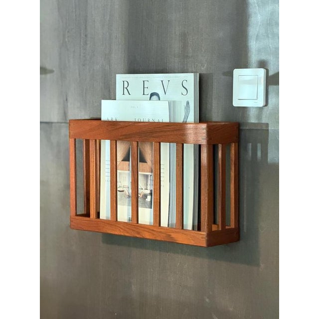Wood Danish Teak Wall Magazine Rack, 1950s For Sale - Image 7 of 8