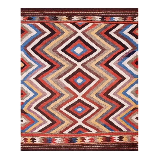 1900s Multicolor Zigzag Kilim Antique Flat Woven Nw Persian Rug 5’x6’2” Carpet For Sale