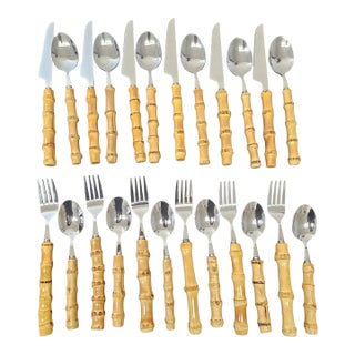 Vintage Bamboo and Stainless Flatware 24 Pieces - Service for 6 For Sale