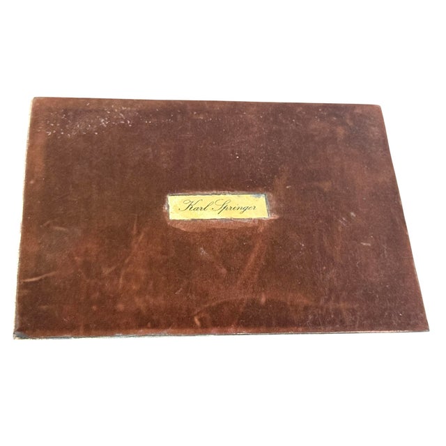Signed Karl Springer Marble and Brass Coasters With Caddy For Sale - Image 10 of 10