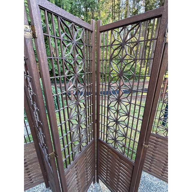 Wood Vintage Japanese Mid-Century Modern Teak Shoji Six-Panel Folding Room Divider | Kumiko | 1960 For Sale - Image 7 of 12
