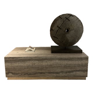 Rectangular Travertine and Chrome Coffee Table For Sale
