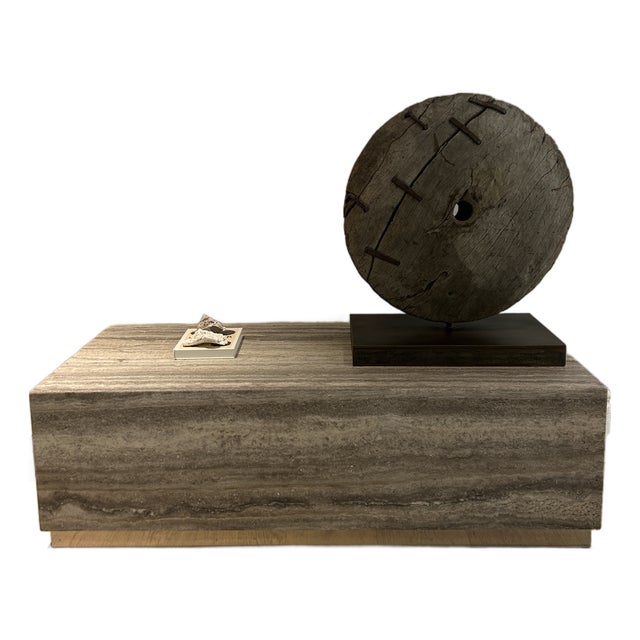Rectangular Travertine and Chrome Coffee Table For Sale