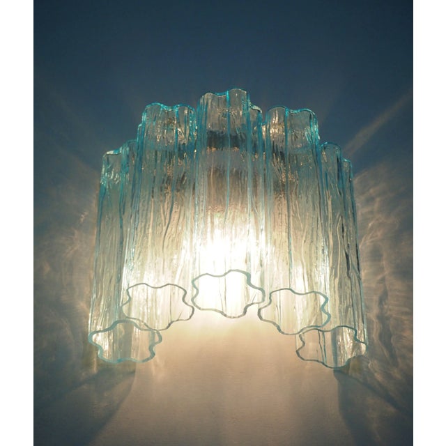 Pair of Murano Glasses Tube Wall Sconces 5 Blue Glass Tubes, Handmade in Murano For Sale - Image 9 of 11