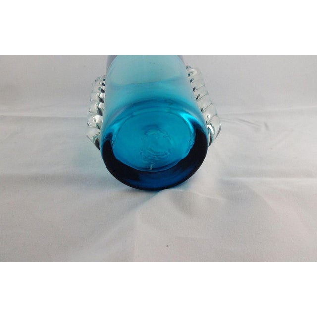 Glass Vintage Blenko Non-Crackle Turquoise Winged Vase For Sale - Image 7 of 7