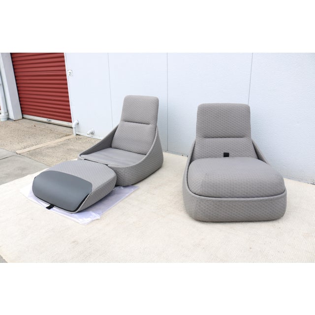 Fabulous pair of Hosu convertible chaise lounge chairs with ottoman by Coalesse. Hosu is a habitat to relax, work, think,...
