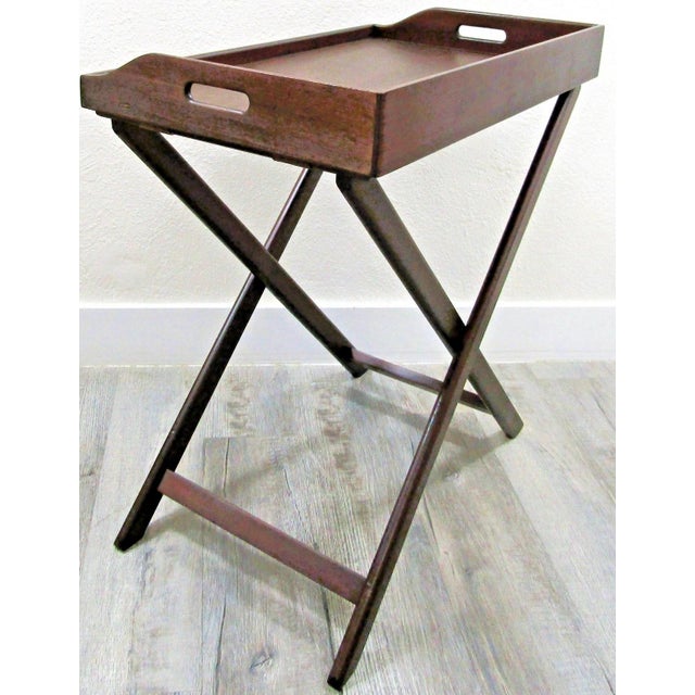 Mid 20th Century Vintage English Butler's Mahogany Tray Table With Folding Stand For Sale - Image 11 of 18