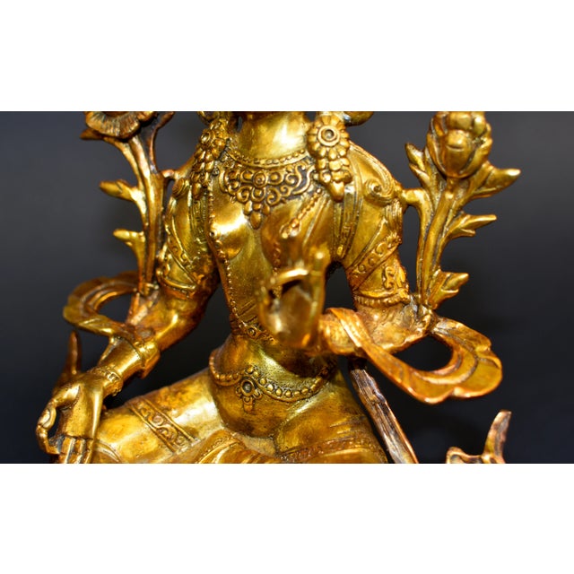 Gilt Bronze Tibetan Green Tara For Sale In Los Angeles - Image 6 of 13