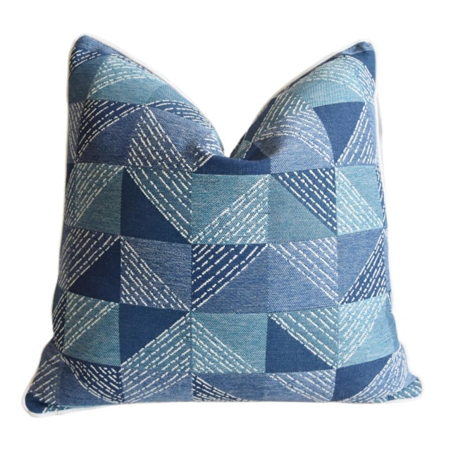 2020s Contemporary Modern Nautical Coastal Geometric Feather/Down Pillow 22” Square For Sale - Image 5 of 7