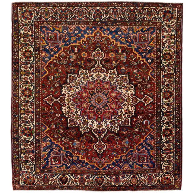 Red Antique Designed Persian Bakhtiari Wool Rug With Multicolor Motif For Sale - Image 8 of 8