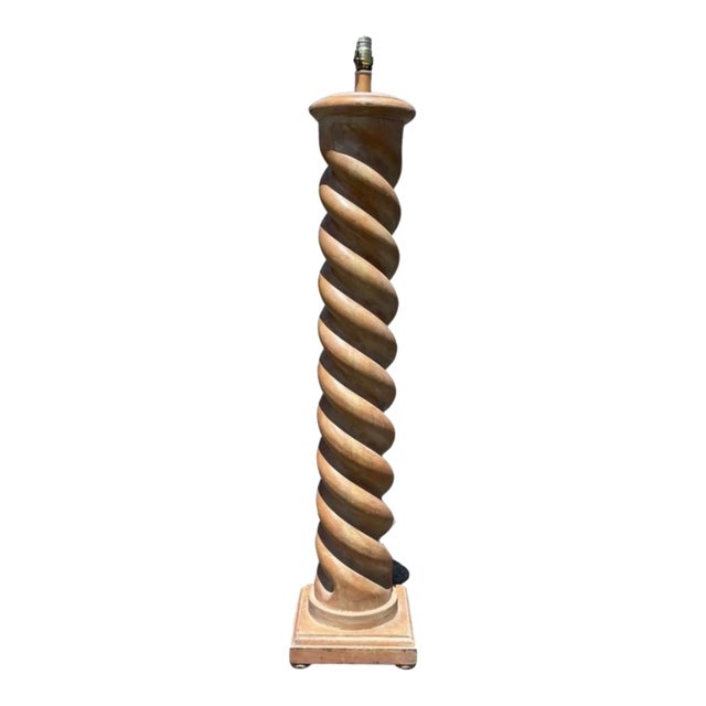 Postmodern Cerused Limed Oak Wood Barley Twist Floor Lamp For Sale
