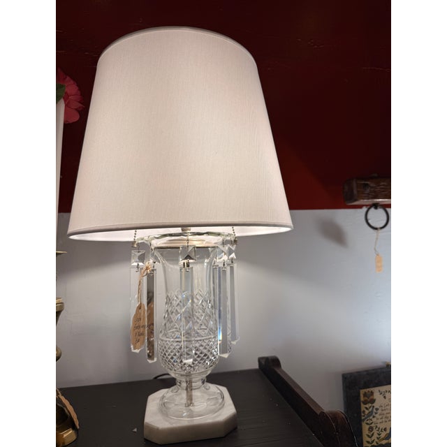 Pair of Antique Crystal Table Lamps With Prisms and Marble Base For Sale - Image 4 of 8