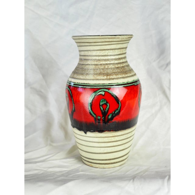 Green 1970s German Fat Lava Red and Green Eye Vase For Sale - Image 8 of 11