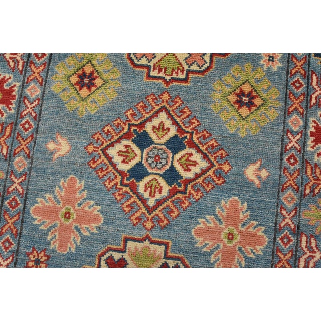 Kazak Runner 2’8” X 9’8” Blue Wool Tribal Hand-Knotted Oriental Rug For Sale - Image 4 of 12