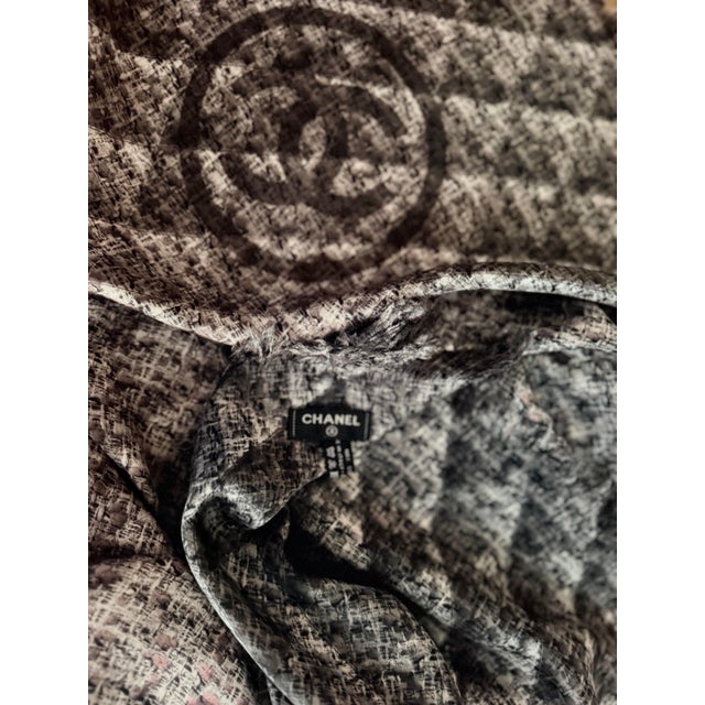 French Chanel Large Silk Scarf Quilting, Tweed and Logo CC For Sale - Image 3 of 11