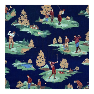 P Kaufmann Printworks Blue Burgundy Green Tan Golf Country Club Toile Fabric Sample