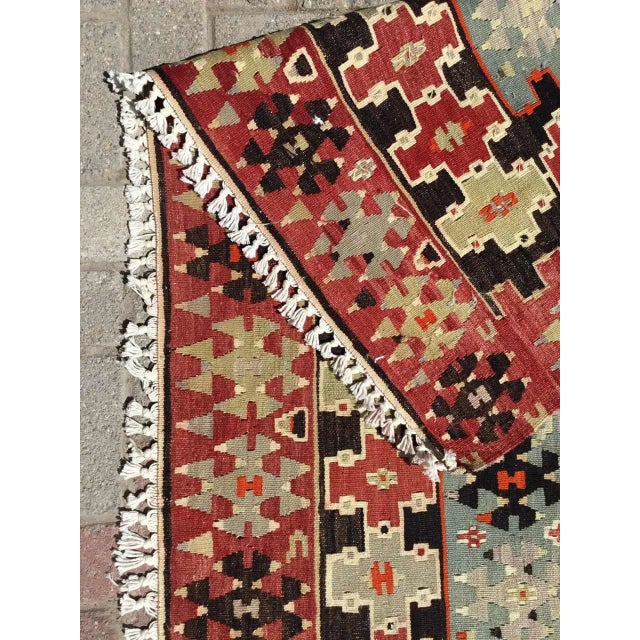 Brick Red Vintage Rustic Turkish Kilim Rug - 74" X 144" For Sale - Image 8 of 9
