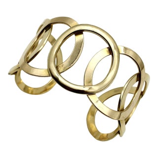 18K Gold Modernist Circle Motif Cuff Bracelet Circa 1970 For Sale