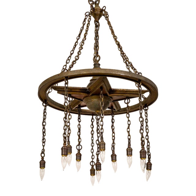 Large Antique 11-Light Metal Star Chandelier For Sale