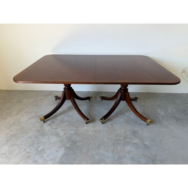 Vintage Baker Furniture Georgian Style Double Pedestal Extension Dining Table For Sale - Image 4 of 18