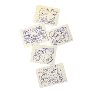 1980’s 5 Original Small Wayne Cunningham Abstract Blue Ink Drawings Signed-Set of 5