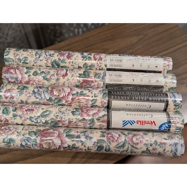 Vintage C 1990 Venilia “Mathe” Floral Wallpaper - 5 Matching Rolls, Same Dye Lot For Sale In Baltimore - Image 6 of 7