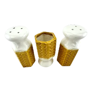Vintage 1960's Mid Century Japanese Salt and Pepper Shakers With Toothpick Holders- 3 Pieces