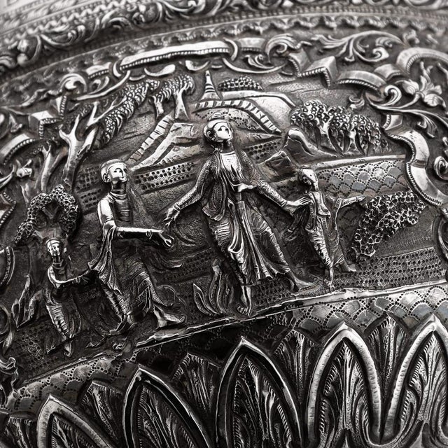 Antique 20th Century Burmese Repoussé Silver Jataka Tales Bowl, 1900s For Sale - Image 12 of 18