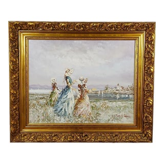 Gorgeous Marie Charlot Oil Painting the Ladies and the Lake Free Shipping! For Sale
